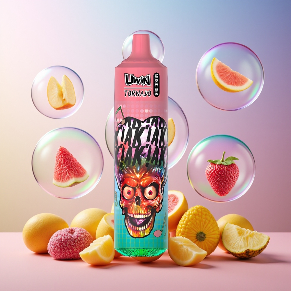 Uwin Tornado 35K Music Einweg-Vape Pfirsich Mango Ananas – 35.000 Züge, 600mAh, Typ-C, Schweiz Großhandel