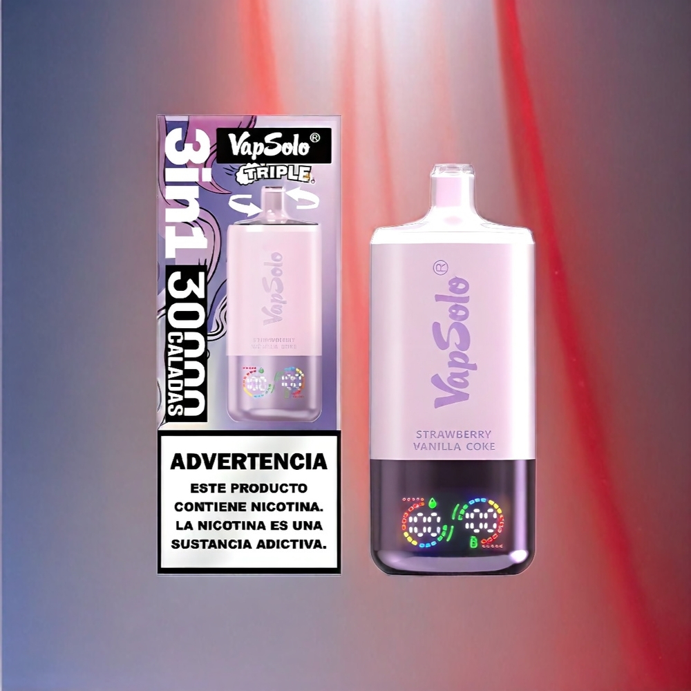 VapSolo Tripe 30000 Puffs Schweiz Großhandel – 40ml E-Liquid, 20/50 mg/ml, Typ-C – Erdbeer Vanille Cola