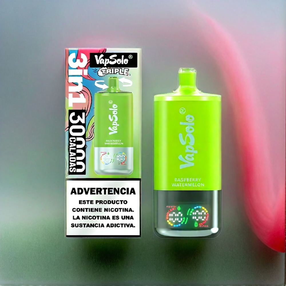 VapSolo Tripe 30000 Puffs Schweiz Großhandel – 40ml E-Liquid, 20 mg/ml/50 mg/ml Nicotine, Type-C – Himbeere Wassermelone Geschmack