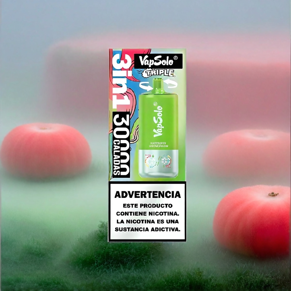 VapSolo Tripe 30000 Puffs Schweiz Großhandel – 40ml E-Liquid, 20 mg/ml/50 mg/ml Nicotine, Type-C – Himbeere Wassermelone Geschmack