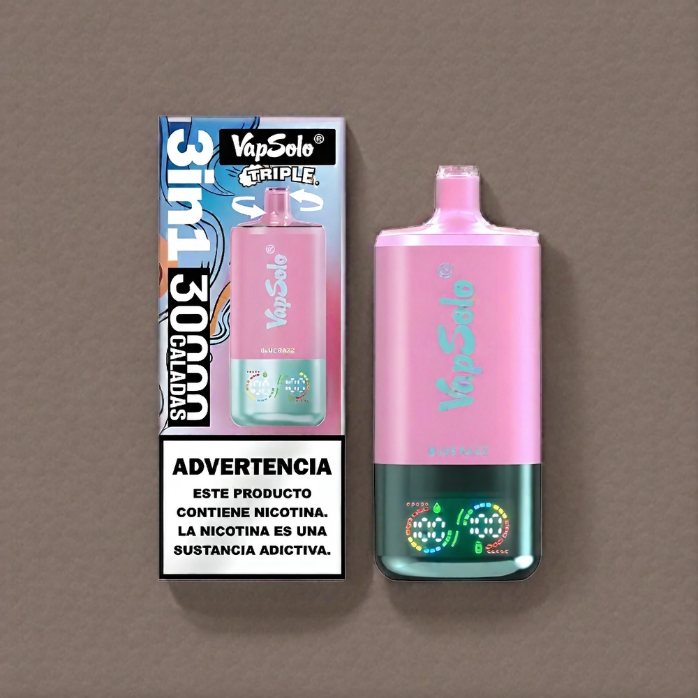 VapSolo Tripe 30000 Puffs Schweiz Großhandel – 40ml E-Liquid, 3 Oil Tanks, Type-C, Blue Razz