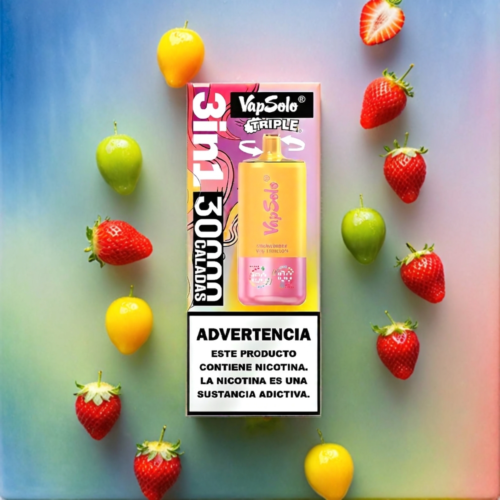VapSolo Tripe 30000 Puffs Schweiz Großhandel – 40ml E-Liquid, 3 Öltanks, Typ-C – Erdbeer-Wassermelone & Zitrone-Pfirsich