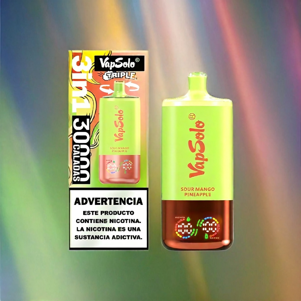 VapSolo Tripe 30000 Puffs Schweiz Großhandel – 40ml E-Liquid, 3 Öltanks, Typ-C – Saurer Mango Ananas
