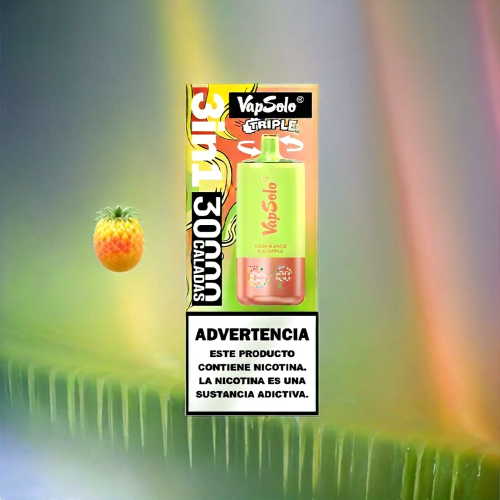 VapSolo Tripe 30000 Puffs Schweiz Großhandel – 40ml E-Liquid, 3 Öltanks, Typ-C – Saurer Mango Ananas