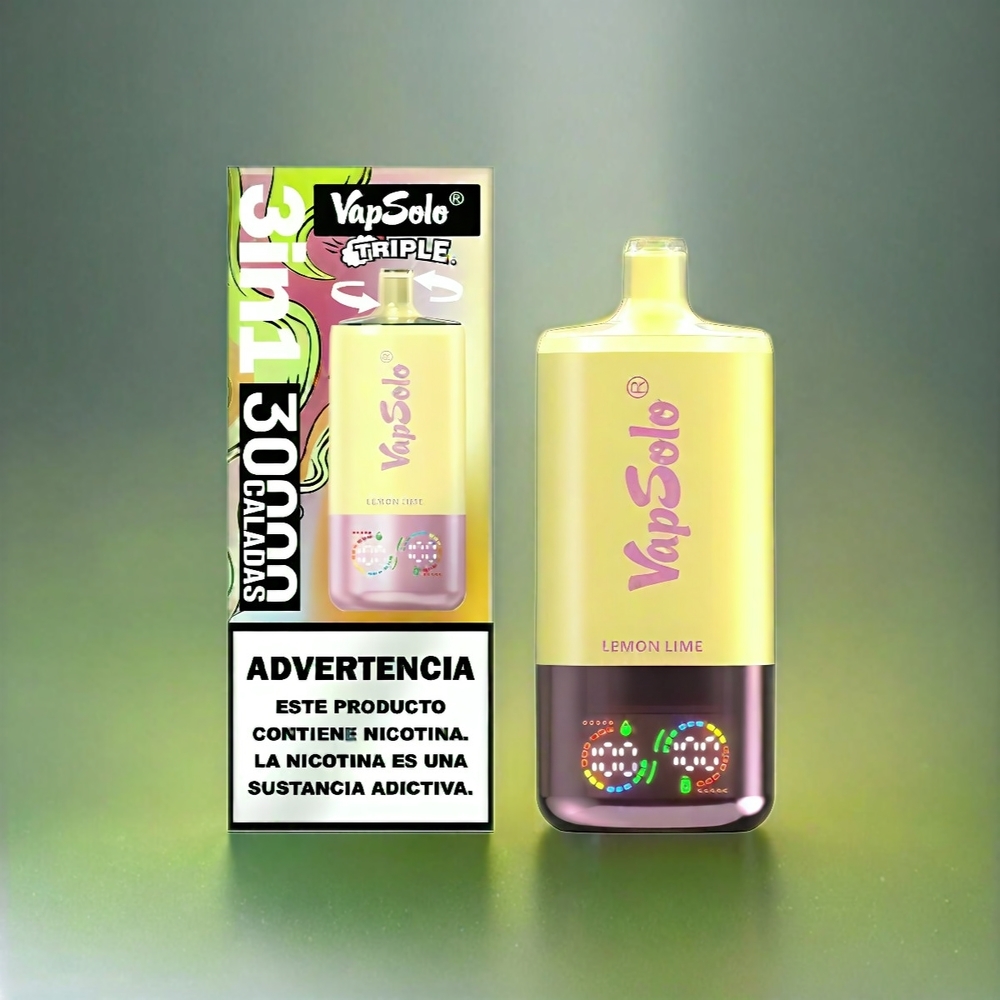 VapSolo Tripe 30000 Puffs Schweiz Großhandel – 40ml E-Liquid, 3 Öltanks, Type-C, Lemon Lime (Zitrone-Limette)