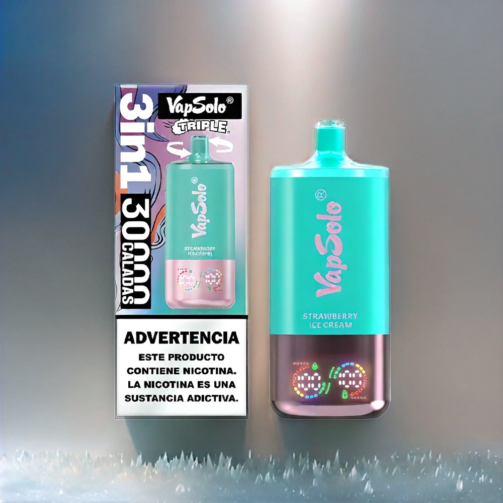 VapSolo Tripe 30000 Puffs Schweiz Großhandel – Erdbeer-Eis, 40ml E-Liquid, Type-C Ladeanschluss