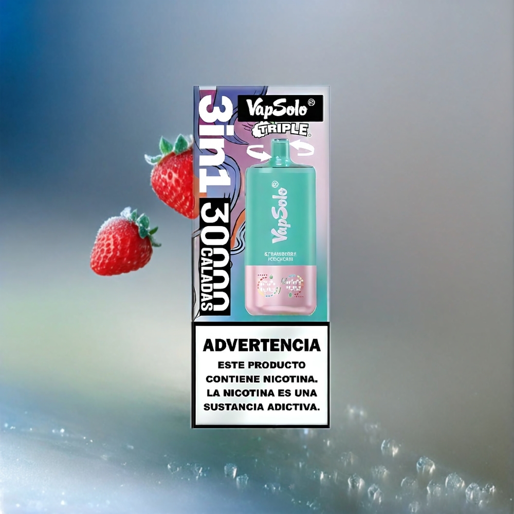 VapSolo Tripe 30000 Puffs Schweiz Großhandel – Erdbeer-Eis, 40ml E-Liquid, Type-C Ladeanschluss