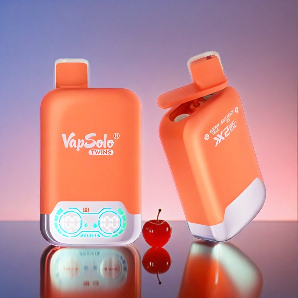Vapsolo Twins 20000 Puffs Schweiz Großhandel – 40ml E-Liquid, 20mg/50mg Nikotin, Typ-C Ladeanschluss – Cherry Cola & Juicy Peach Ice Geschmack