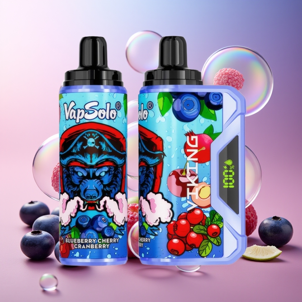 VapSolo VIKING 12000 Puffs Einweg-Vape Heidelbeere Kirsche Cranberry – 22ml E-Liquid, 20/50 mg/ml, Type-C, LED-Display, Schweiz Großhandel