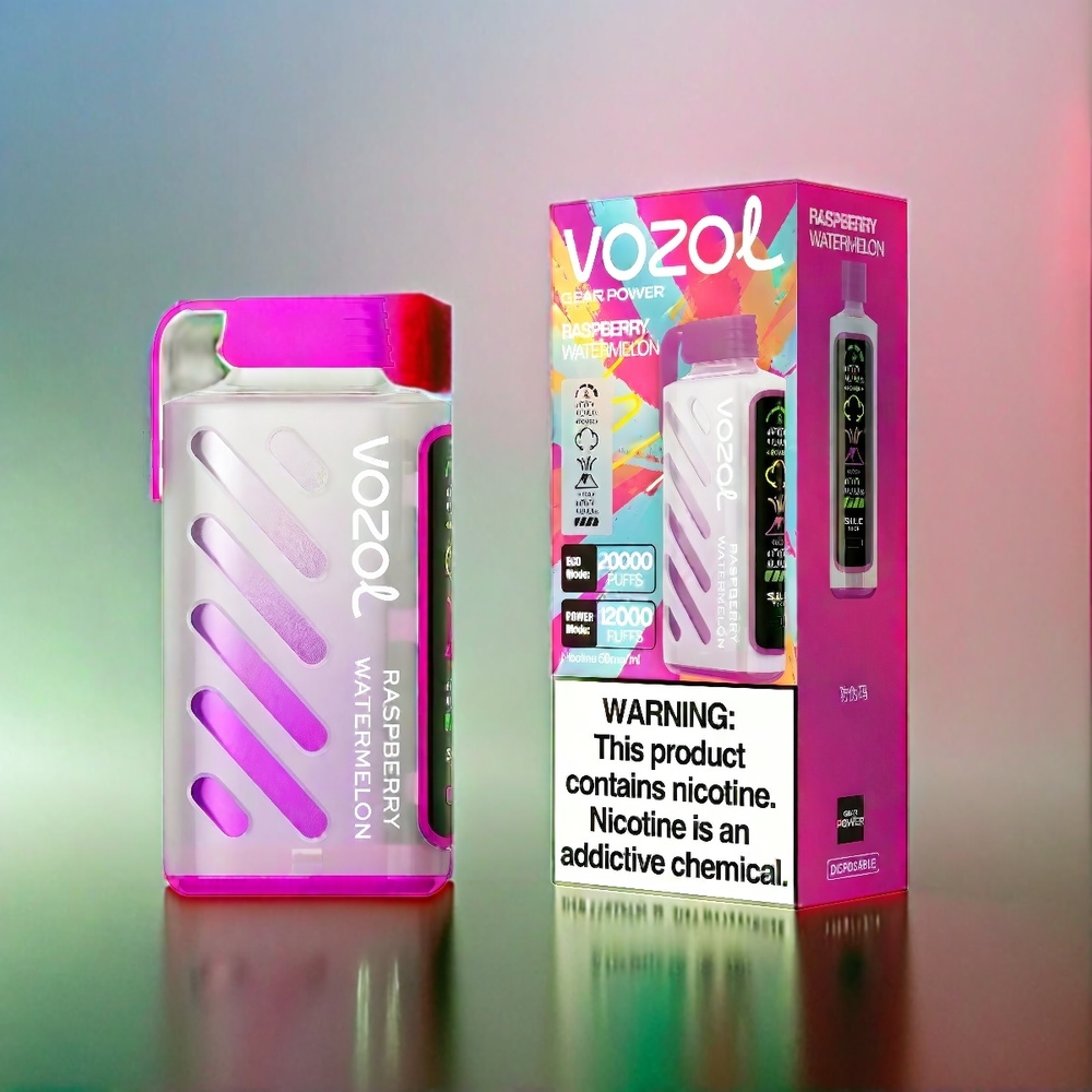 VOZOL Gear Power 20000 Puffs Schweiz Großhandel – 20mL, 5%(50mg), Dual Mesh Coil, Vollbild-Display – Himbeere Wassermelone