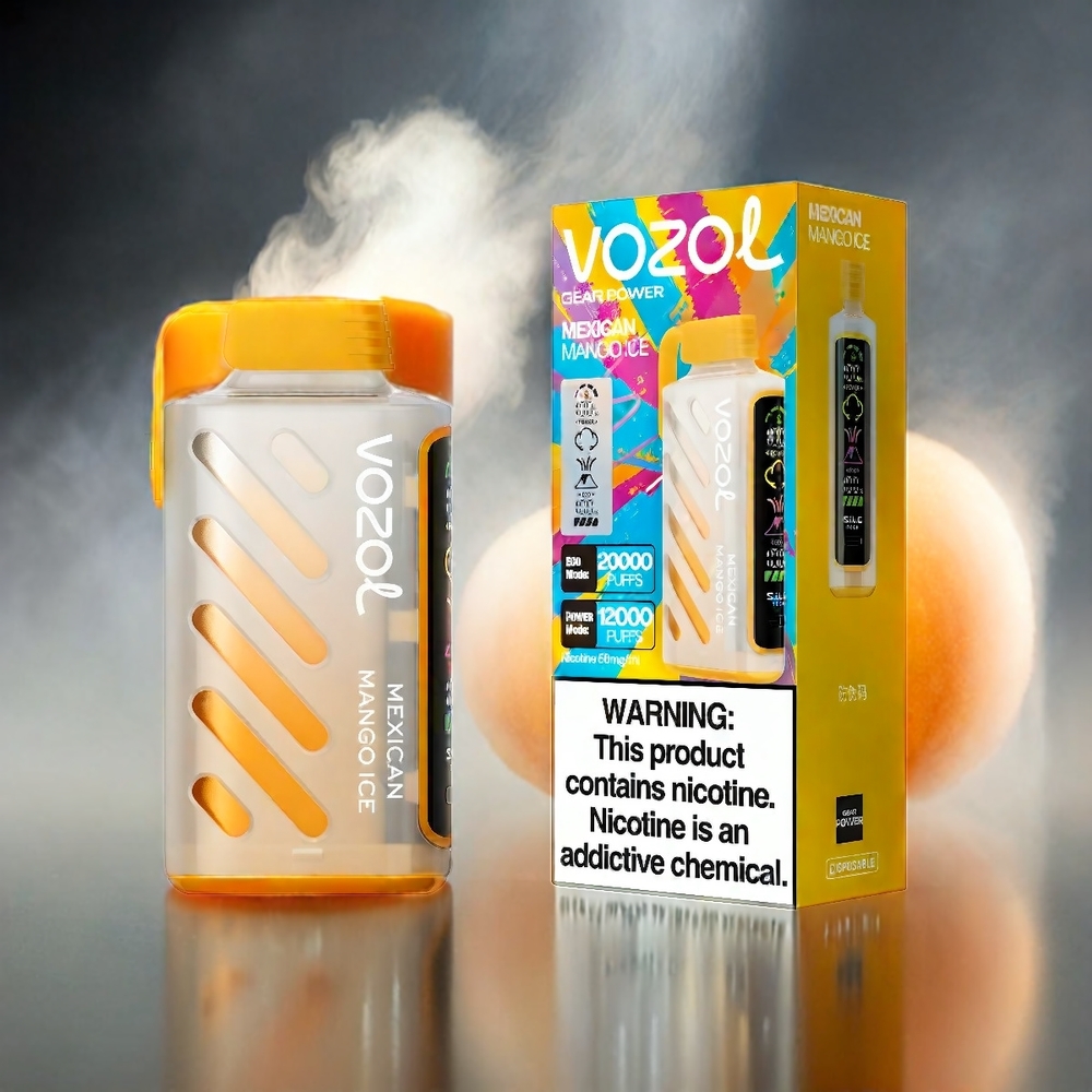 VOZOL Gear Power 20000 Puffs Schweizer Großhandel mit 20mL, 5%(50mg) Nicotine und Mexican Mango Ice Geschmack, Dual Mesh Coil, Full Screen Display