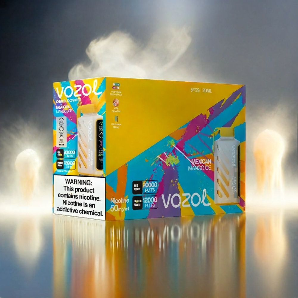 VOZOL Gear Power 20000 Puffs Schweizer Großhandel mit 20mL, 5%(50mg) Nicotine und Mexican Mango Ice Geschmack, Dual Mesh Coil, Full Screen Display