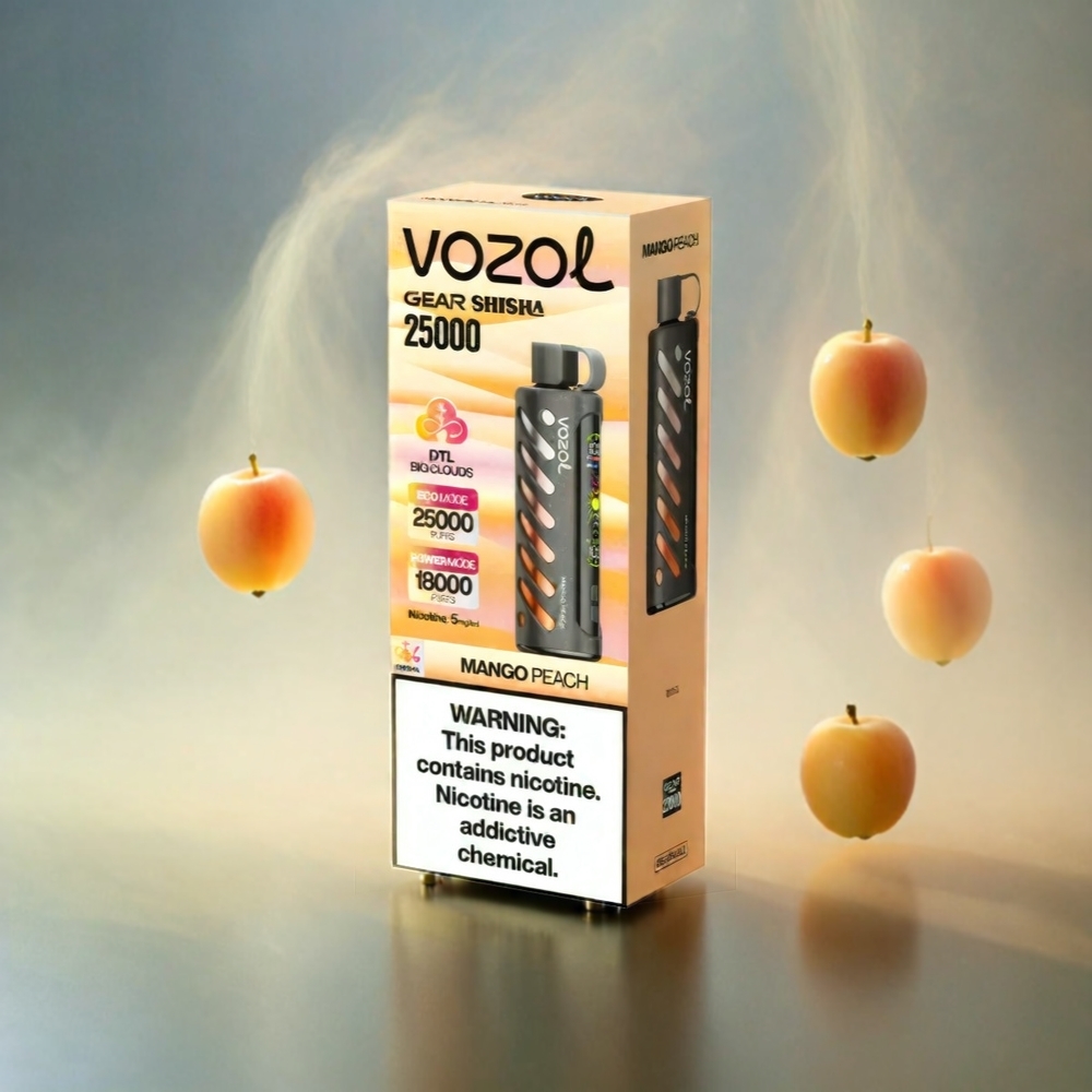 VOZOL Gear Shisha 25000 Puffs Mango Pfirsich mit Dual Mesh Modi, 1000mAh Akku, 3mg/ml/5mg/ml Nikotin – Schweiz Großhandel