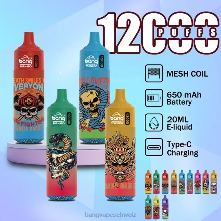 4X0J4 Bang Vape Tornado 12000 Züge mit LED und Mesh-Spule - vape Bang box nicotine Einweg