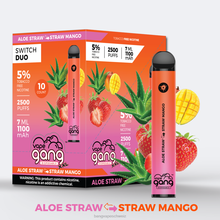 4X0J38 Vape Gang Switch Duo 2 Geschmacksrichtungen (10er-Packung) - Vape Gang disposables Aloe-Erdbeere - Erdbeer-Mango
