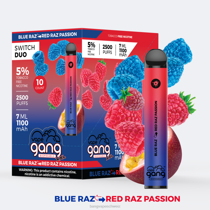 4X0J41 Vape Gang Switch Duo 2 Geschmacksrichtungen (10er-Packung) - Bang disposable vape flavors Blue Razz – Red Razz Leidenschaft