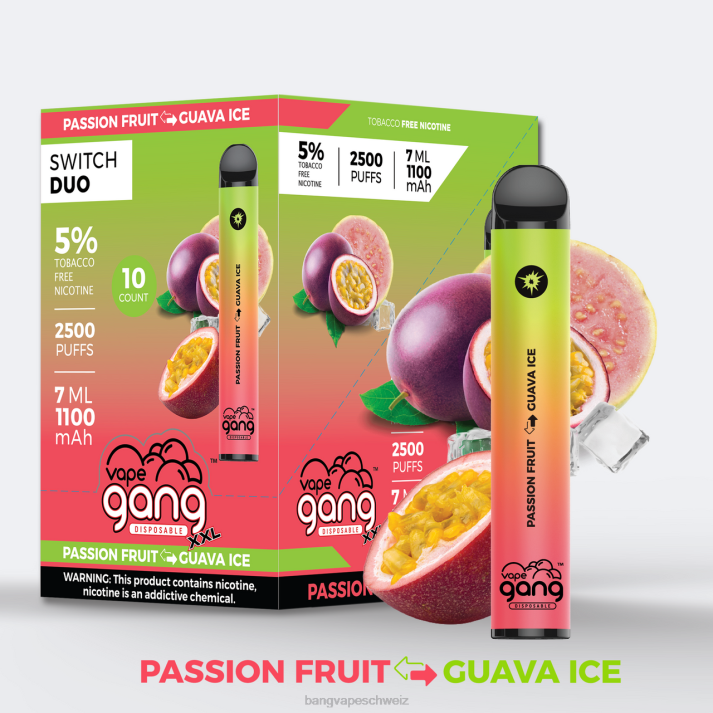 4X0J44 Vape Gang Switch Duo 2 Geschmacksrichtungen (10er-Packung) - vape Bang box nicotine Passionsfrucht - Guaveneis