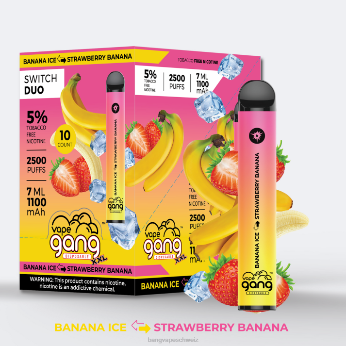 4X0J45 Vape Gang Switch Duo 2 Geschmacksrichtungen (10er-Packung) - Vape Gang Schweiz Erdbeer-Apfel-Wassermelone - Erdbeer-Kiwi