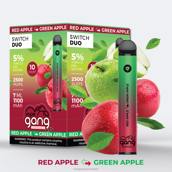 4X0J46 Vape Gang Switch Duo 2 Geschmacksrichtungen (10er-Packung) - Vape Gang flavors roter Apfel - grüner Apfel