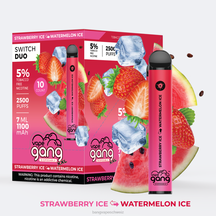 4X0J47 Vape Gang Switch Duo 2 Geschmacksrichtungen (10er-Packung) - Bang Vape Zürich Erdbeereis – Wassermeloneneis