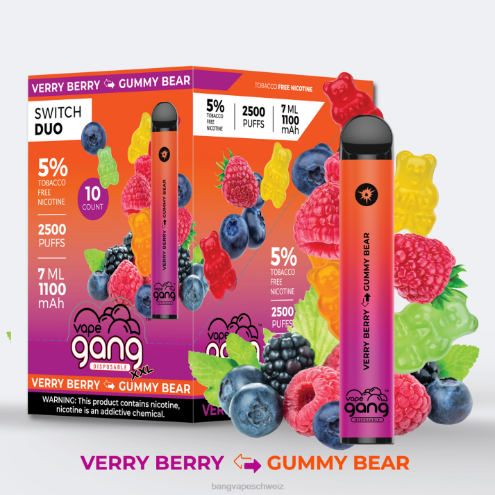 4X0J48 Vape Gang Switch Duo 2 Geschmacksrichtungen (10er-Packung) - Vape Gang disposables sehr beerig - Gummibärchen