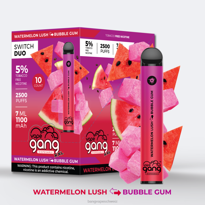 4X0J49 Vape Gang Switch Duo 2 Geschmacksrichtungen (10er-Packung) - Vape Gang shop Wassermelone üppig - Kaugummi