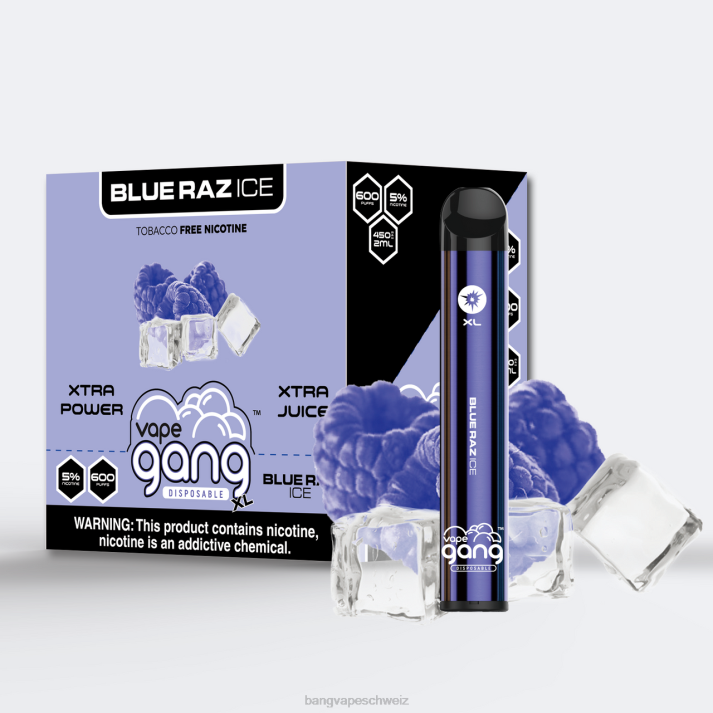4X0J61 Vape Gang XL Einweg-Vaporizer 600 Züge (10er-Packung) - Vape Gang shop blaues Raz-Eis
