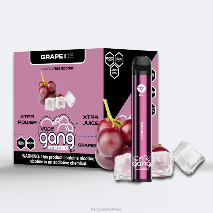 4X0J62 Vape Gang XL Einweg-Vaporizer 600 Züge (10er-Packung) - Bang Vape Schweiz Traubeneis
