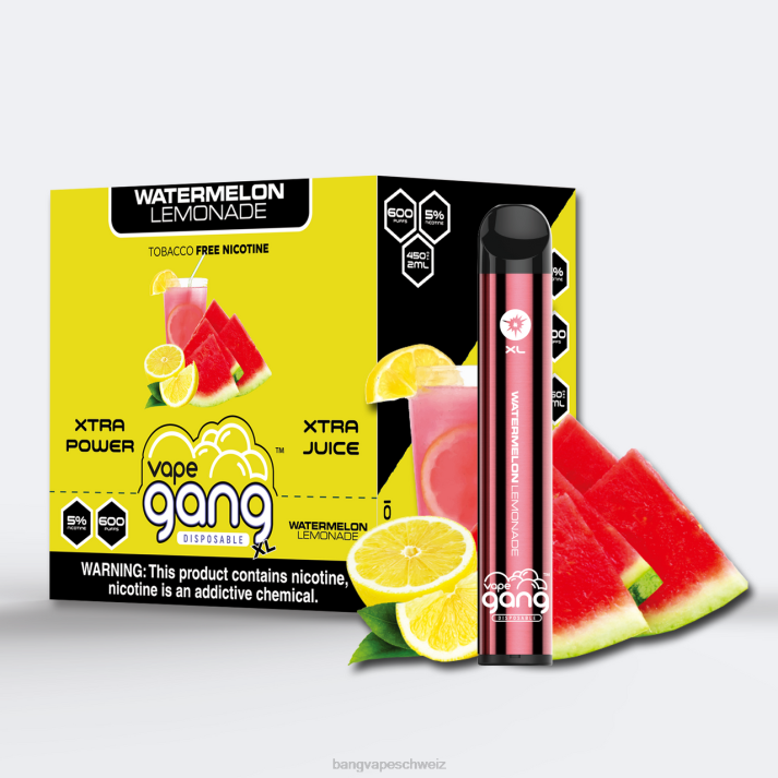 4X0J65 Vape Gang XL Einweg-Vaporizer 600 Züge (10er-Packung) - Bang Vape nicotine Wassermelonenlimonade