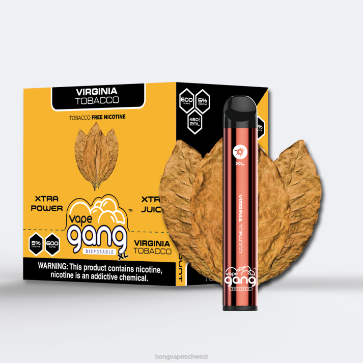 4X0J70 Vape Gang XL Einweg-Vaporizer 600 Züge (10er-Packung) - Vape Gang disposables Virginia-Tabak