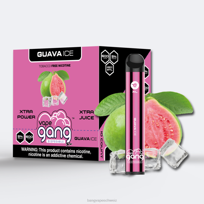 4X0J72 Vape Gang XL Einweg-Vaporizer 600 Züge (10er-Packung) - Bang Vape Schweiz Guaveneis