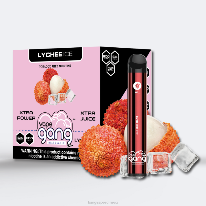 4X0J75 Vape Gang XL Einweg-Vaporizer 600 Züge (10er-Packung) - Bang Vape nicotine Litschi-Eis