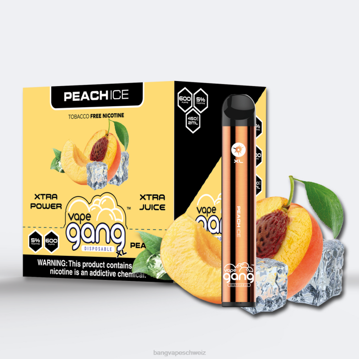 4X0J77 Vape Gang XL Einweg-Vaporizer 600 Züge (10er-Packung) - Vape Gang Schweiz Pfirsicheis